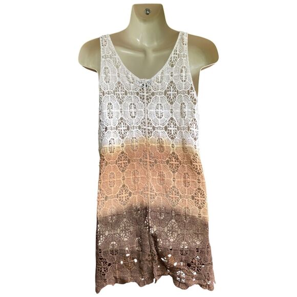 COCO + CARMEN Crochet Cotton Ombre Tunic Tank Top L/XL Boho Festival Beach - Picture 5 of 16